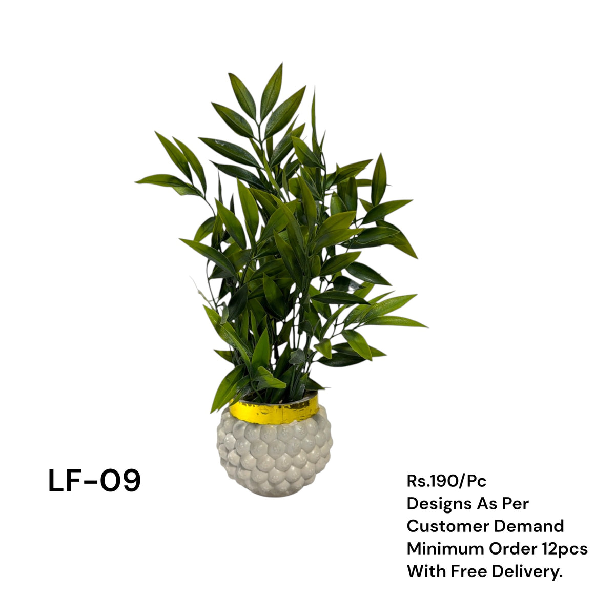 Artificial Green Floral Arrangement with Decorative Designer Pot – Modern Home Décor – LF-09