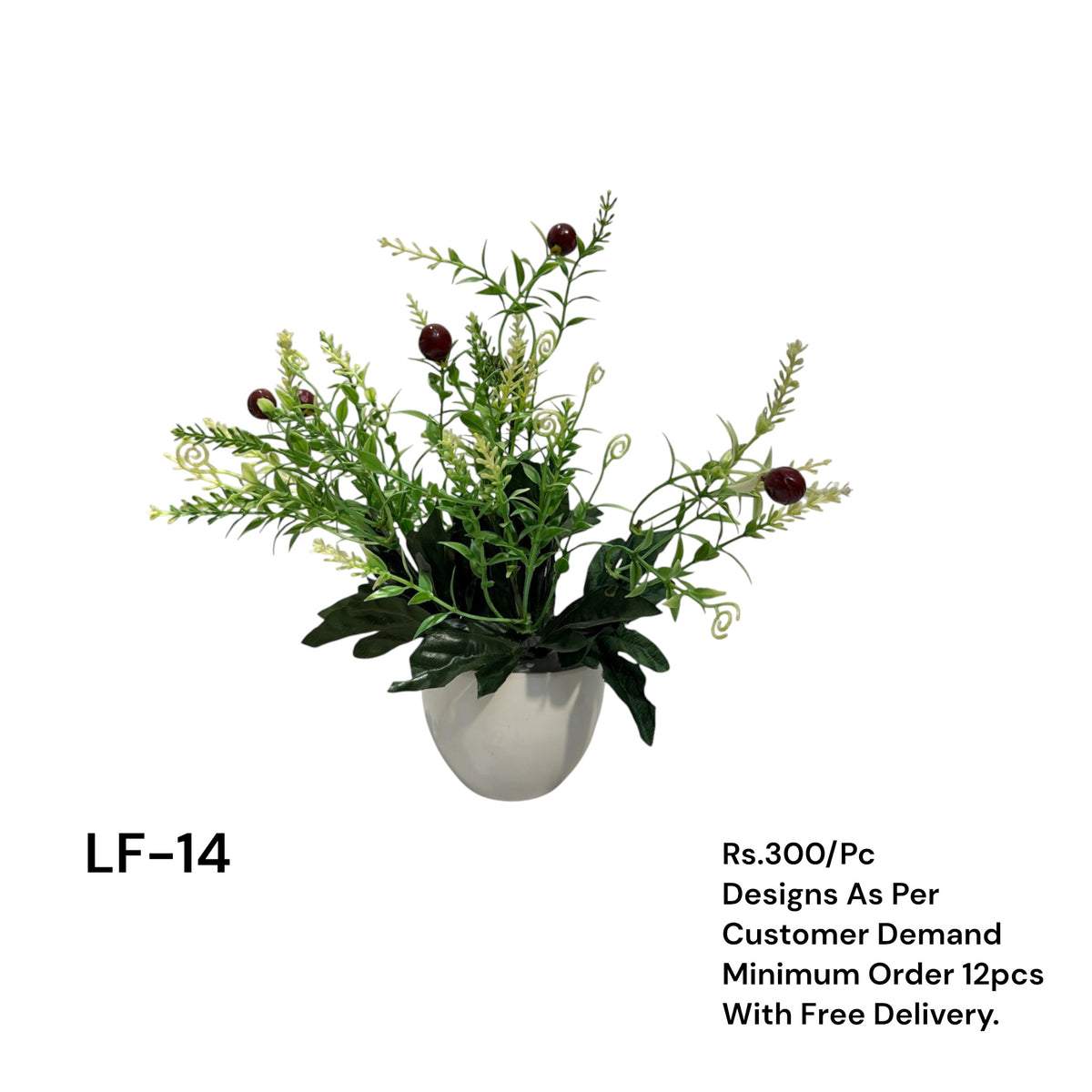 Artificial Green Floral Arrangement with Decorative Designer Pot – Modern Home Décor – LF-14