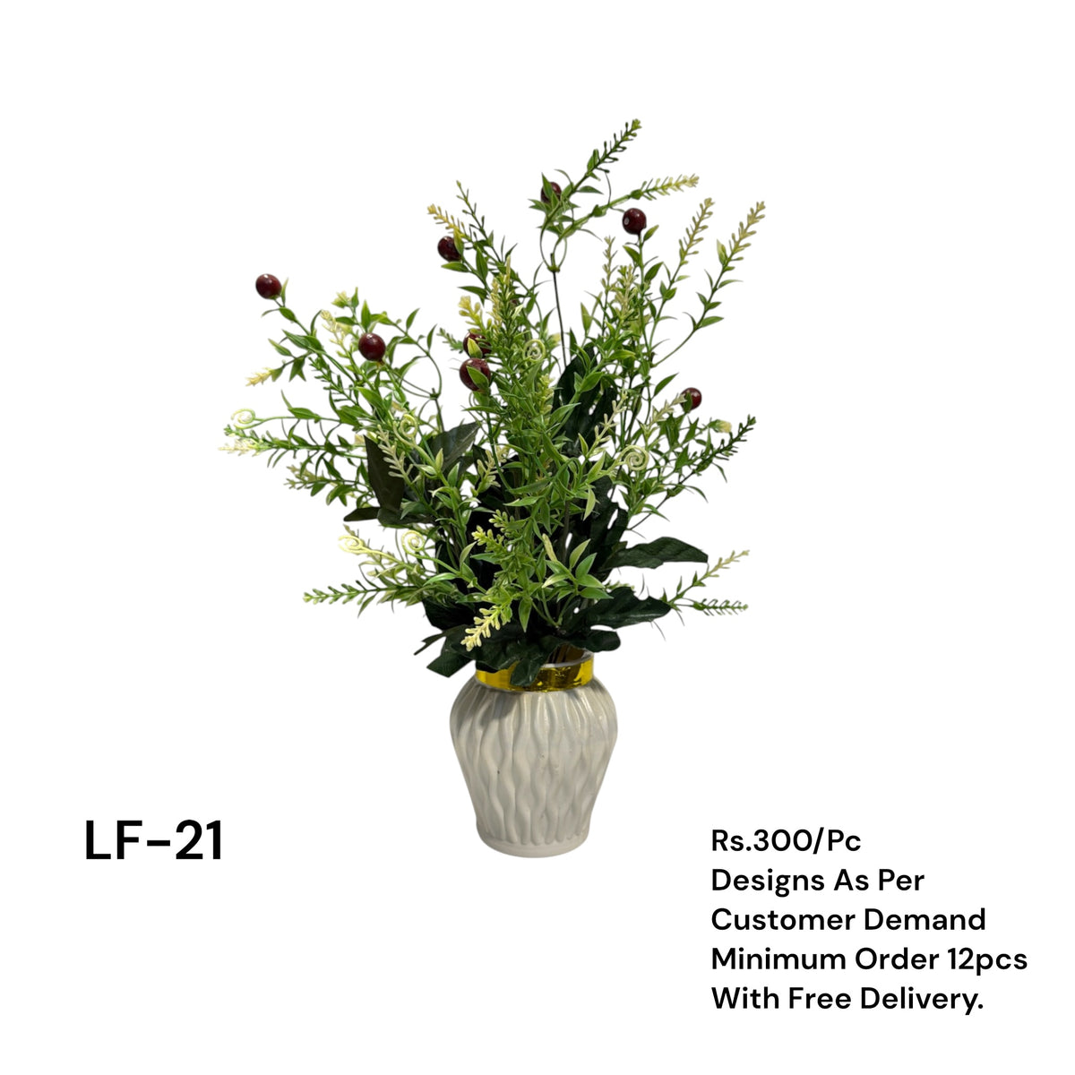 Artificial Green Floral Arrangement with Decorative Designer Pot – Modern Home Décor – LF-21