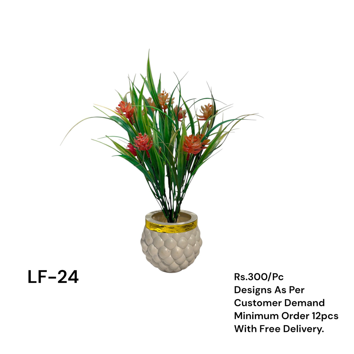 Artificial Green Floral Arrangement with Decorative Designer Pot – Modern Home Décor – LF-24